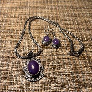 Purple Amethyst/Sterling Silver Necklace and Earring Set